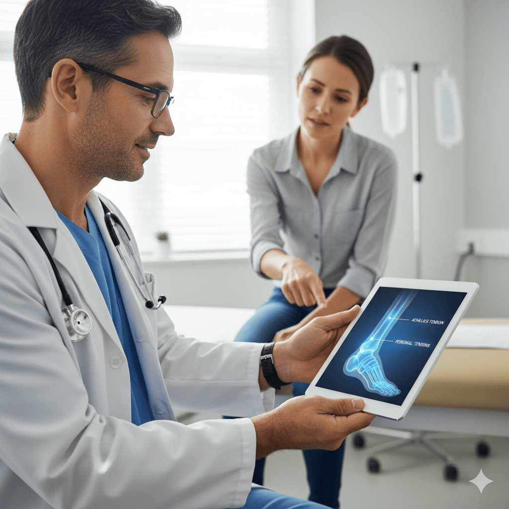 image of a doctor checking patient with tendens problem