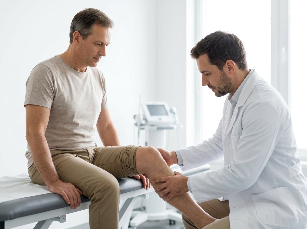Physical exam of kneejoint in clinic